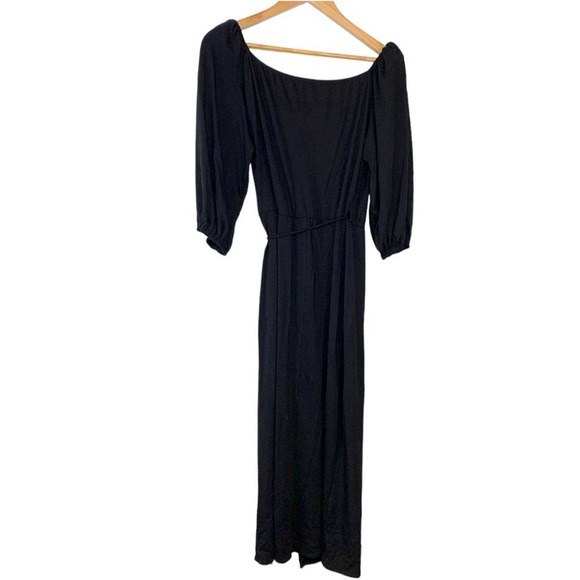 Reformation NEW Calabra Black Wrap Jersey Tencel Tie Midi Dress Black Medium - Picture 3 of 10